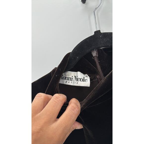 Vintage RONNI NICOLE chocolate brown velvet maxi Mock Neck Dress size S 90s - Picture 4 of 6